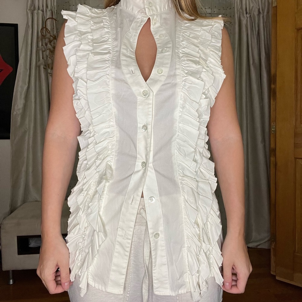 Ruffle white button down